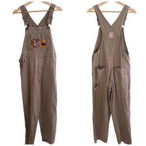 Disney Catalog Vintage Winnie the Pooh Embroidered Overalls Tan Brown Women S